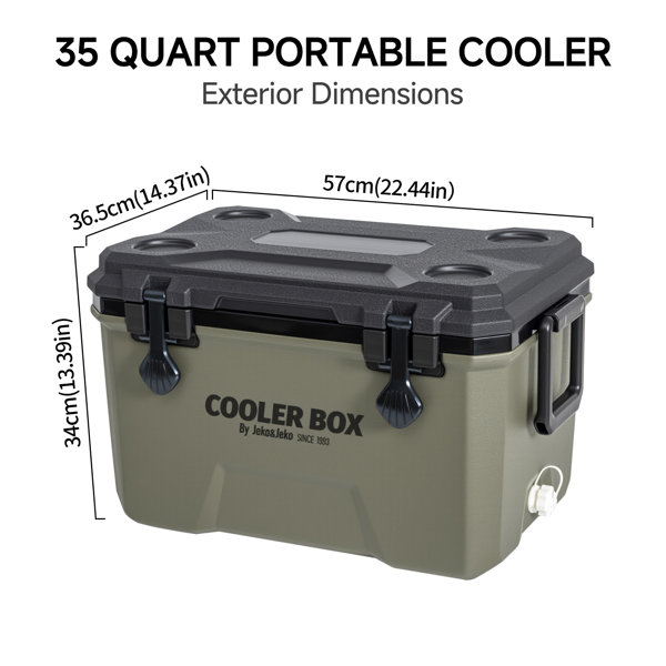 Jeko&Jeko 35Qt Portable Hard Cooler With Ice Packs, Long Insulated